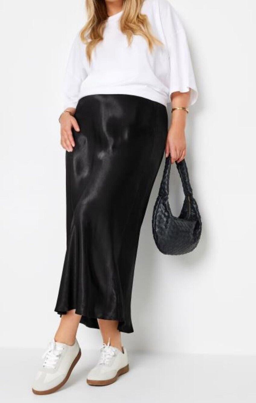 Newport News Long Black Satin Formal Event Skirt Size 16 18 Plus